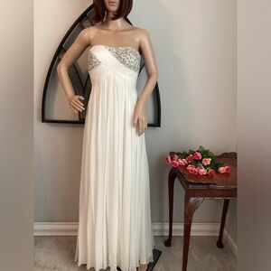 Aidan Mattox Silk Wedding Gown Strapless with Silver and Clear Beads and…